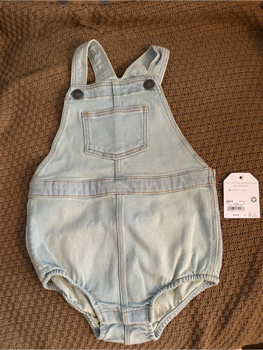 Lauren Conrad 100% Organic Cotton Light Blue Denim Baby Overalls Romper
